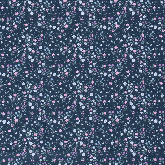 multi-flower cotton poplin navy