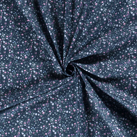 multi-flower cotton poplin navy