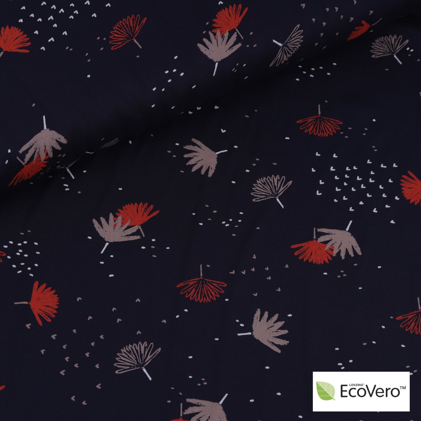 Navy fluid viscose with brown and red leaves