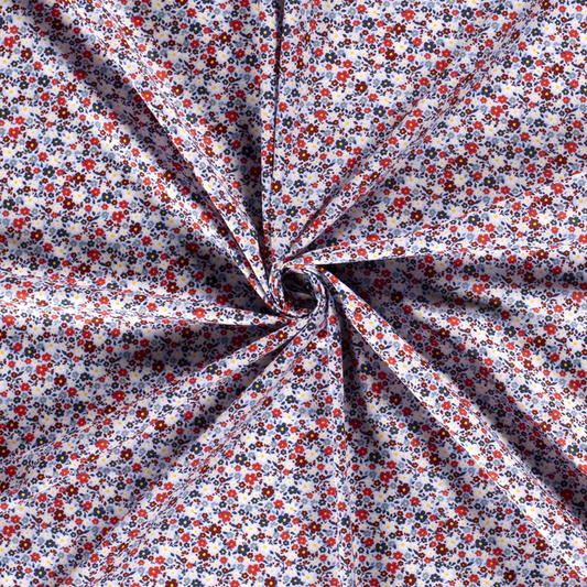 red, white and blue multi-flower cotton poplin
