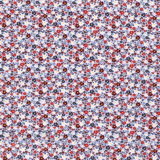 red, white and blue multi-flower cotton poplin