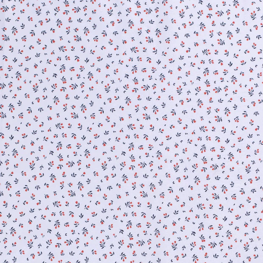 Cotton poplin with little red and blue flowers