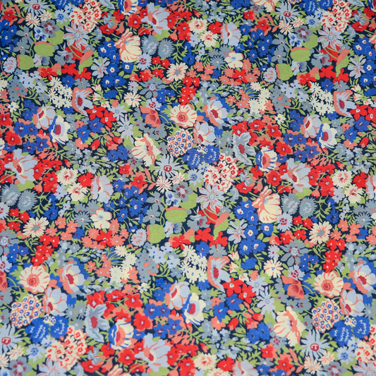 Floral colorful red and blue cotton fabric