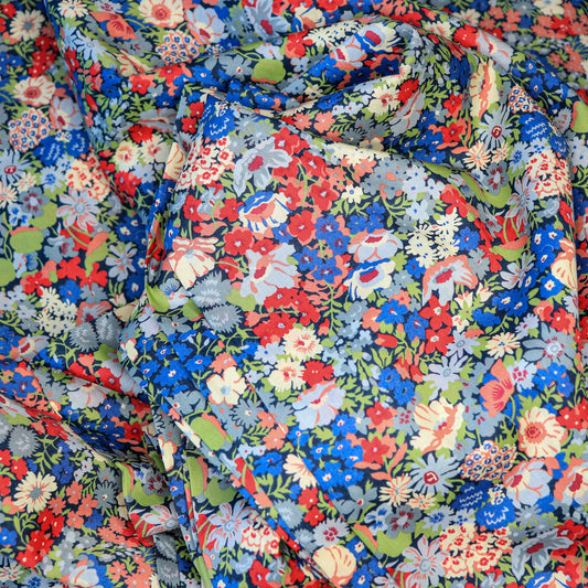 Floral colorful red and blue cotton fabric