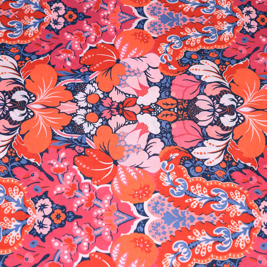 red and orange colorful Liberty cotton fabric
