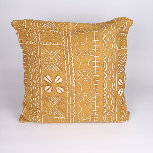 Yellow bogolan cushion cover from Mali
